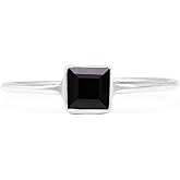 Koral Jewelry Cut Square Black Onyx 925 Sterling Silver Ring - Delicate BOHO Chic Jewelry - Fashionable and Stylish for Women with Velvet Gift Bag - Made by Indian Artisans - Size 5-10