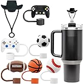 AIOMISKO 7 Packs Soft Silicone 3D Straw Toppers, Games Series, Fit 0.4in/10mm Straws, Compatible with Stanley Cup 30&40 Oz, Reusable Dust-Proof Leakproof Covers Protectors Accessories