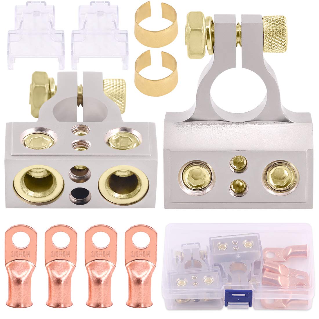 Glarks 8Pcs Car Battery Terminals Connectors 0/4/8/10 Gauge Battery Terminals with Heavy Duty Wire Ring Terminal Connectors for Car, Vehicle, RV and Boat Use