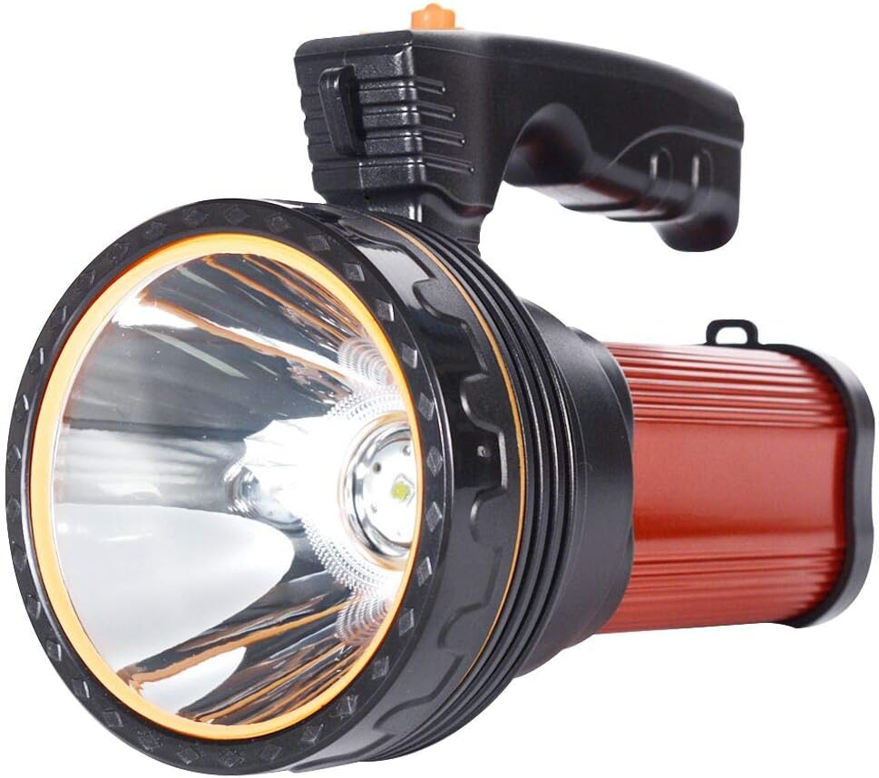 Eornmor Outdoor Handheld Portable Flashlight 6000 Lumens USB Rechargeable Super Bright LED spotlight Torch Searchlight Multi-function Long Shots Lamp, 9000ma 35W (Black) - - 