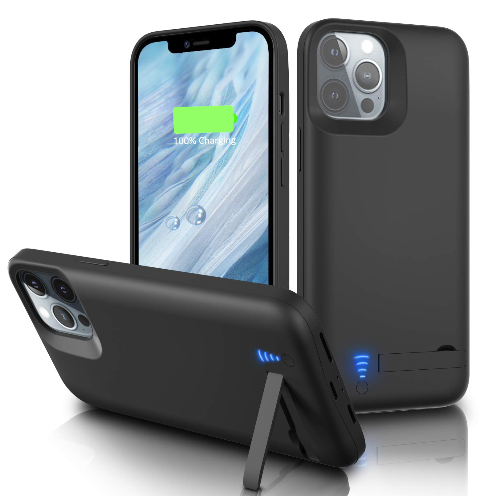 Gladgogo Battery Case for iPhone 12/12 Pro, 6000mAh Portable Charging Case with Kickstand, Rechargable Battery Pack for Apple 12/12 Pro Backup Charger Case (6.1 inch)-Black