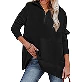 Dokotoo Women's Casual Oversized Half Zip Sweatshirts Long Sleeve Solid Color Pullover Jackets with Pockets