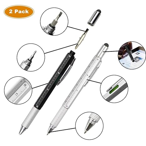 Smttw 2pcs 6 In 1 Function Penbusiness Gift For Mentool Pen Multifunction Pen With Stylus Flat And Phillips Screwdriver Bit Bubble Levelinch Cm