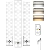 EZVALO 62 LEDs Under Cabinet Lighting, 2000mAh LED Closet Lights with Remote 3 Color Temps, Rechargeable Motion Sensor Lights
