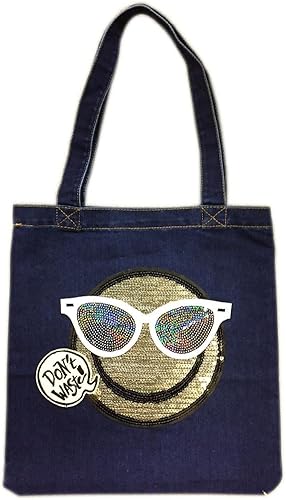 Amazon デニムbigトートバッグ スマイルサングラス 吹き出しデザイン デニム バッグ スパンコール 刺繍 キラキラワッペン ニコちゃん スマイル Smile バッグ デザイン 吹き出しa Don T Wast ジュエリー小物 ケア用品 通販
