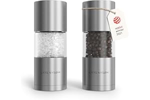 LARS NYSØM Salt and Pepper Grinder Set I Salt and Pepper Mills with Adjustable Ceramic Grinder 2 pieces I Manual Design Spice Mill Set (Stainless Steel)