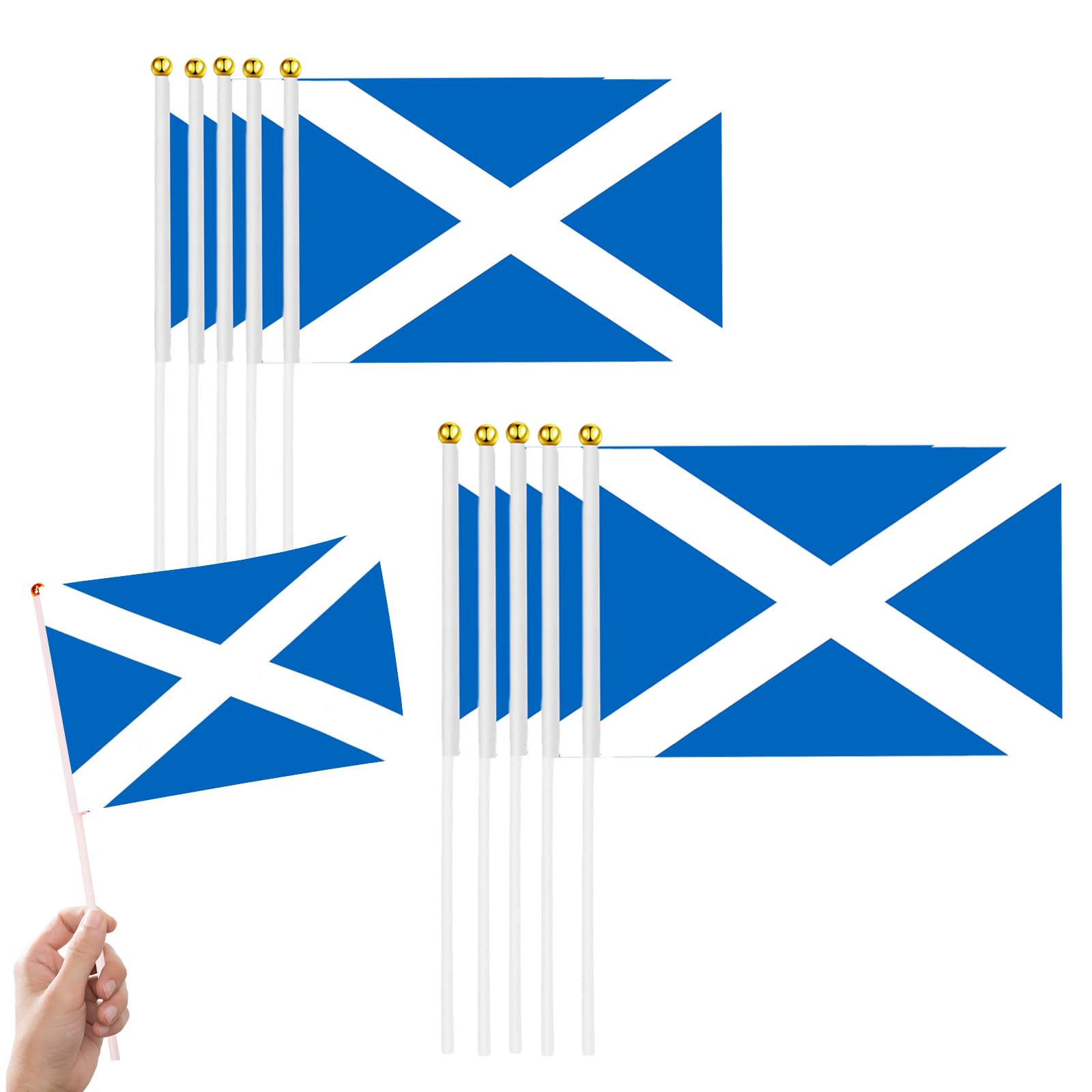10pcs Small Scottish Flags on Sticks & 2pcs Temporary Tattoos for Football 2025 Party,Mini Scotland Cross Flags on Sticks Hand Held Flags for VE Day 80th Events Celebration Party Decorations — image 1