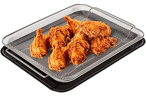 GE Appliances Air Fryer Basket and Tray Set for Oven, 15x12 Inch, 360° Heat Circulation for Crispy Results, Oven Safe to 500°F, Dishwasher Safe, Crumb Tray, Fits Most Ovens, PM48X120