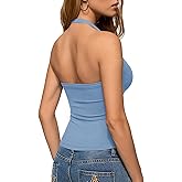REORIA Womens Backless Ribbed Halter Tops for 2026 Slim Fitted Camisole Basic Shirts