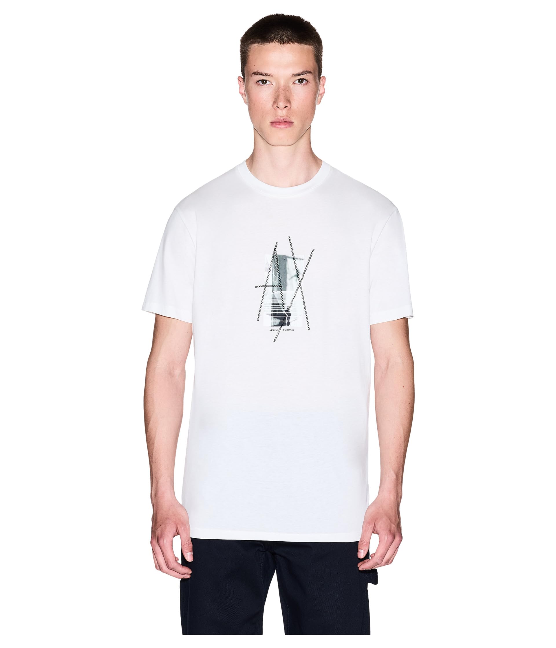 Armani Exchange Men’s Center Graphic Logo Tee, Off White, Small