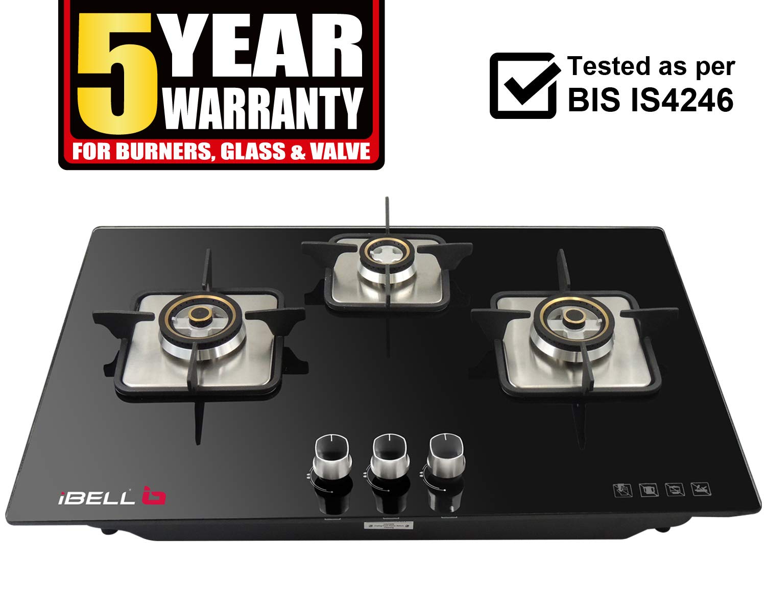HOB 3 Burner Glass Top Gas Stove with Auto Ignition iBELL Best