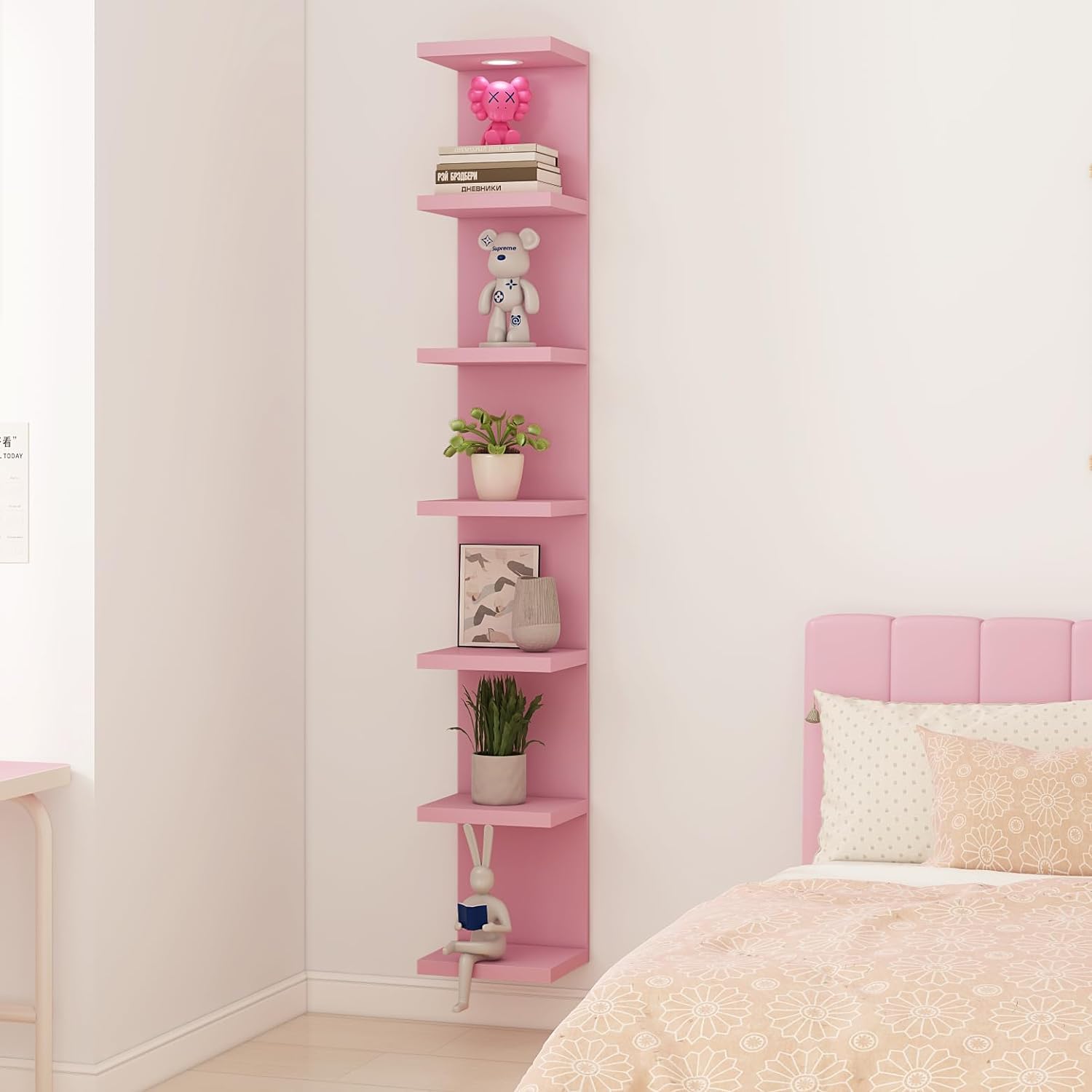 LitaEther Versatile 7 Tier Wall Shelf Unit,Pink Lack Wall Shelf,Display