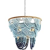 KADELONG Beaded Chandelier Boho Farmhouse Pendant Light Rustic V-intage Gradient Blue Beaded Ceiling Light Fixture,chandelier
