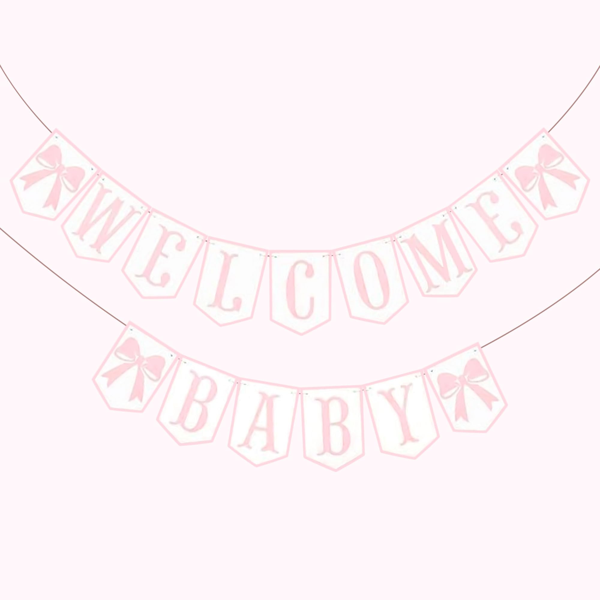 Welcome Baby Banner Pink Bow Welcome Baby Sign Banner Decorations Photo Props for Girls Baby Shower Gender Reveal Party Supplies