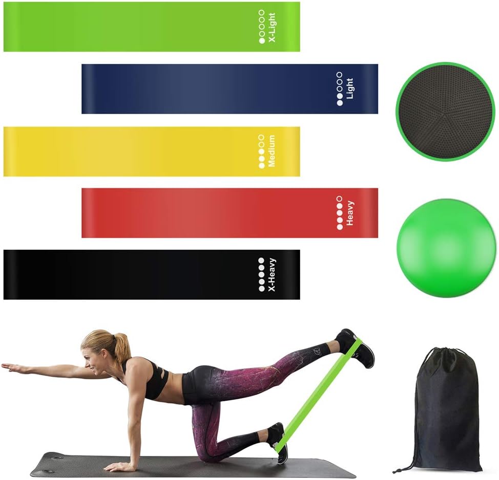 Langwolf Resistance Bands Exercise Loops - Set of 7, 5 Workout Flexbands and 2 Core Sliders for Fitness Yoga Stretching Physical Therapy Home Equipment Training for Women Men