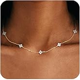 Birthstone Gold Necklace for Women Dainty Non Tarnish 14K Gold Plated Diamond Choker Necklaces Clover Emerald Green Cubic Zirconia Necklace Birthday Valentine's Day Gifts Womens Prom Gold Jewelry