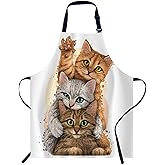 oFloral Three Cute Kittens Bib Apron with Adjustable Neck for Men Women,Suitable for Home Kitchen Cooking Waitress Chef Grill Bistro Baking BBQ Apron