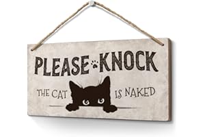 Heuhuww Decorative Sign - Funny Cat Door Sign, Engineered Wood, 6 x 12 x 0.25 inches, Black Cat Wall Art for Room Front Door Porch Home Decor, Cat Lover Gifts