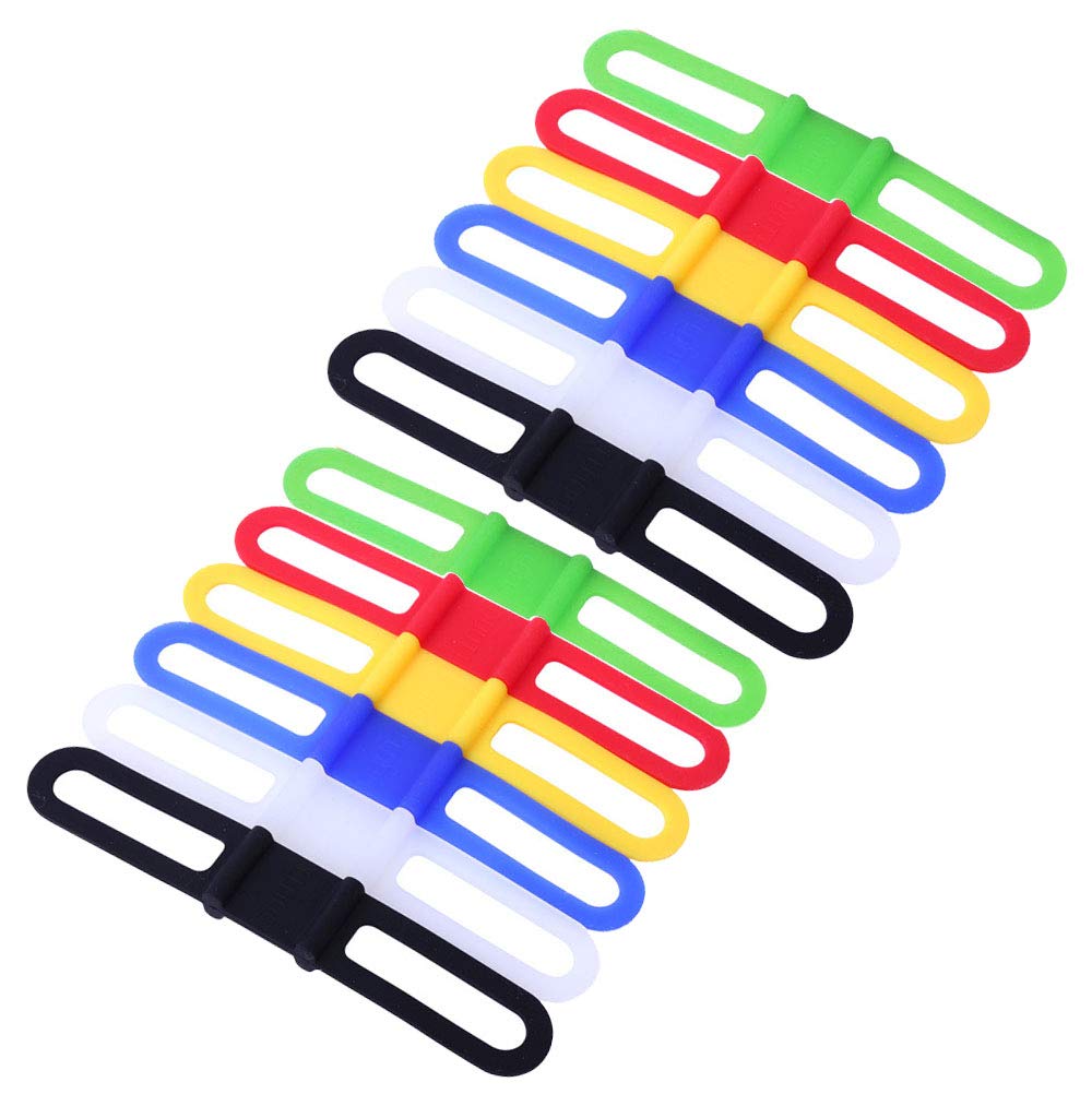 Greyoe 12pcs Bicycle Silicone Band Bike Flashlight Holder Strap Universal Led Rubber Elastic Strips Bandage Belt Tie Clip Ribbon Mount Holder for Bike Light Flashlight Handlebar Cell Phone