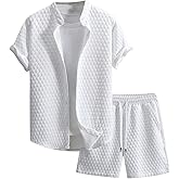 GORGLITTER Men's Cruise Outfit 2 Piece Shorts Set Short Sleeve Button Down Shirt and Knit Short with Pockets
