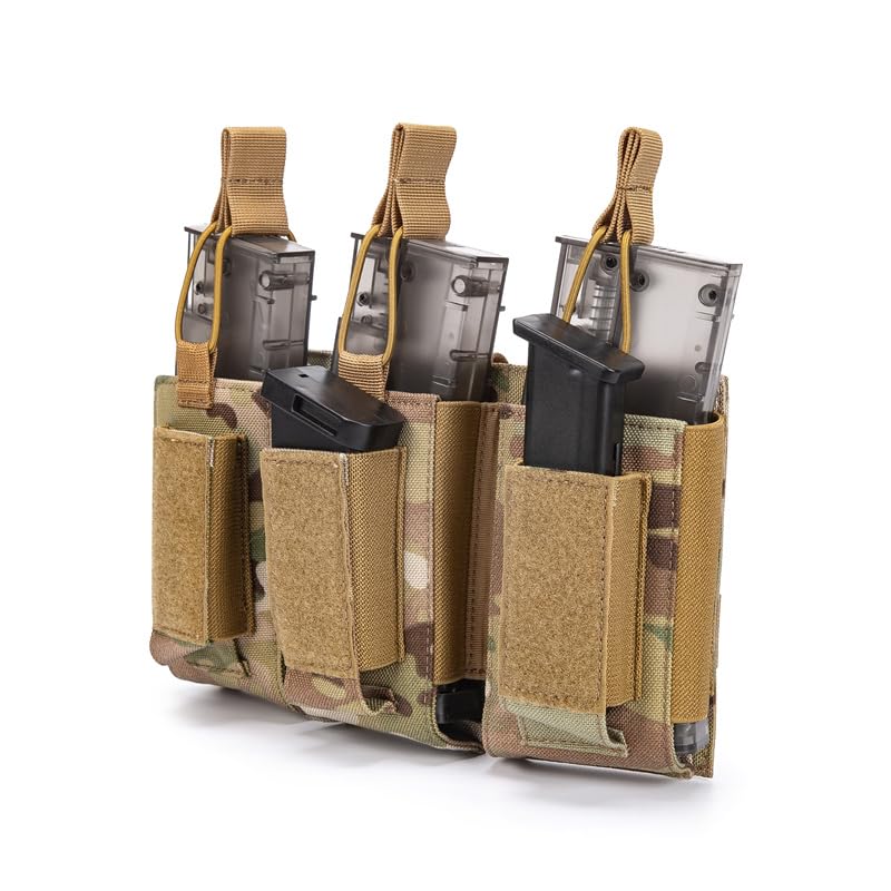 Tactical Laser Cutting Molle Rifle Mag Pouch - Triple Open Top Magazine Holster for Tactical Bag Accessories Holder