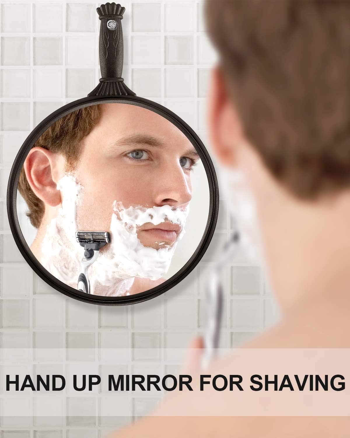 OMIRO Hand Mirror, 10" Round Handheld Mirror with Embossed Handle, Black: Furniture & Decor