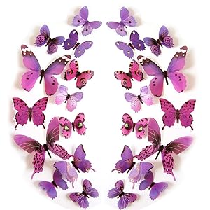 JYPHM 24PCS Butterfly Wall Decal Mural Stickers Removable Refrigerator Butterfly Wall Stickers 3D Wall Stickers for Kids Home Room Nursery DIY Decoration Wall Art Purple