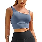 MELYUM Longline Sports Bras for Women One Shoulder Workout Tank Tops with Built in Bra Supportive Crop Yoga Top Padded