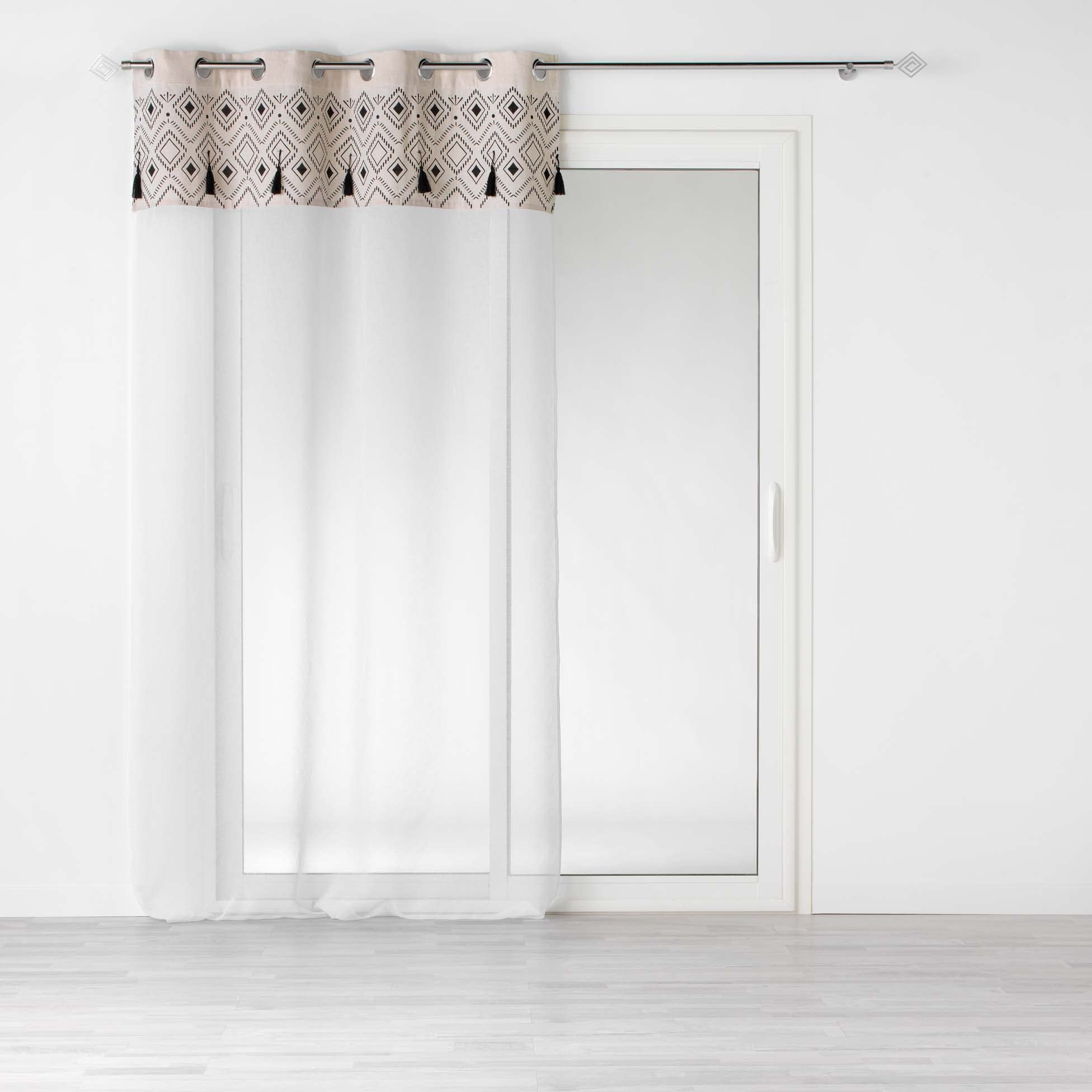 Douceur d'Intérieur, Nalika Top Eyelet Curtain 140 x 240 cm Sandblasted Top Print and Pompom