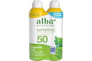 Alba Botanica Sensitive Sunscreen Spray for Face and Body, Fragrance-Free, Broad Spectrum SPF 50, Water Resistant, 5 fl oz Bottle (Pack of 2)