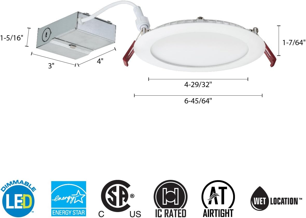 Lithonia Lighting WF6 30K40K50K 90CRI MW M6 LED Color Temperature Selectable Ultra Thin Recessed Downlight, 3000K | 4000K | 5000K, White - - 