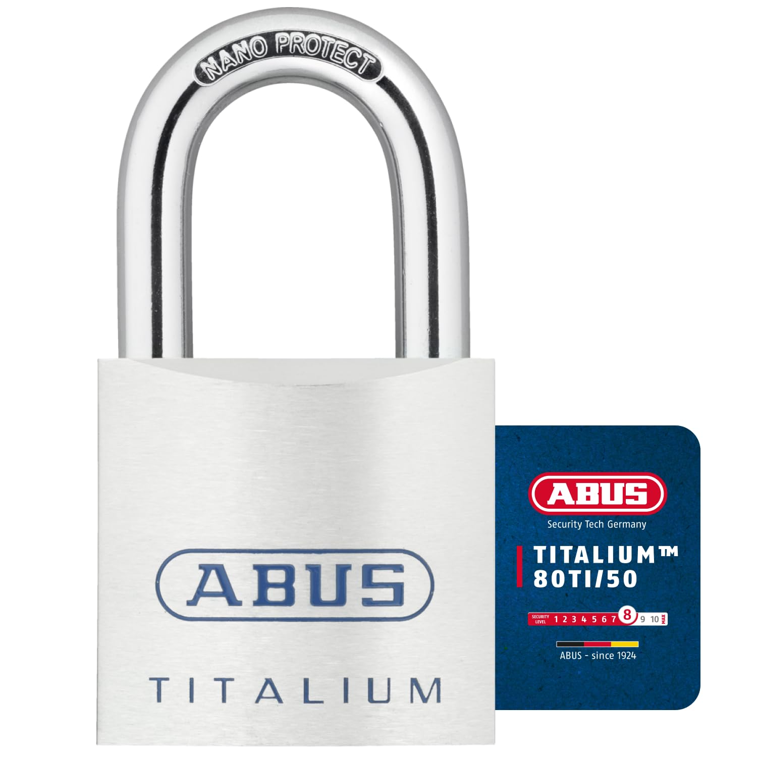 ABUS Titalium Padlock 80TI/50 - Cellar Lock with Lightweight, Solid Lock Body Made of Special Aluminium - ABUS Security Level 8 - Silver