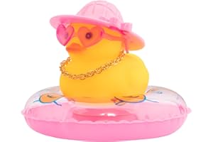 wonuu Car Rubber Duck Car Duck Decoration Dashboard Car Ornament for Car Dashboard Decoration Accessories with Mini Flower Hat Swim Ring Necklace and Sunglasses