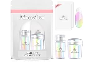 MelodySusie Nail Stamper Kit, 2 Sets Silicone French Tip Upgrade Stamp Tool, Long and Short Stampers with 2PCS Scrapers for French Manicure DIY Home Art Design Salon, Aurora