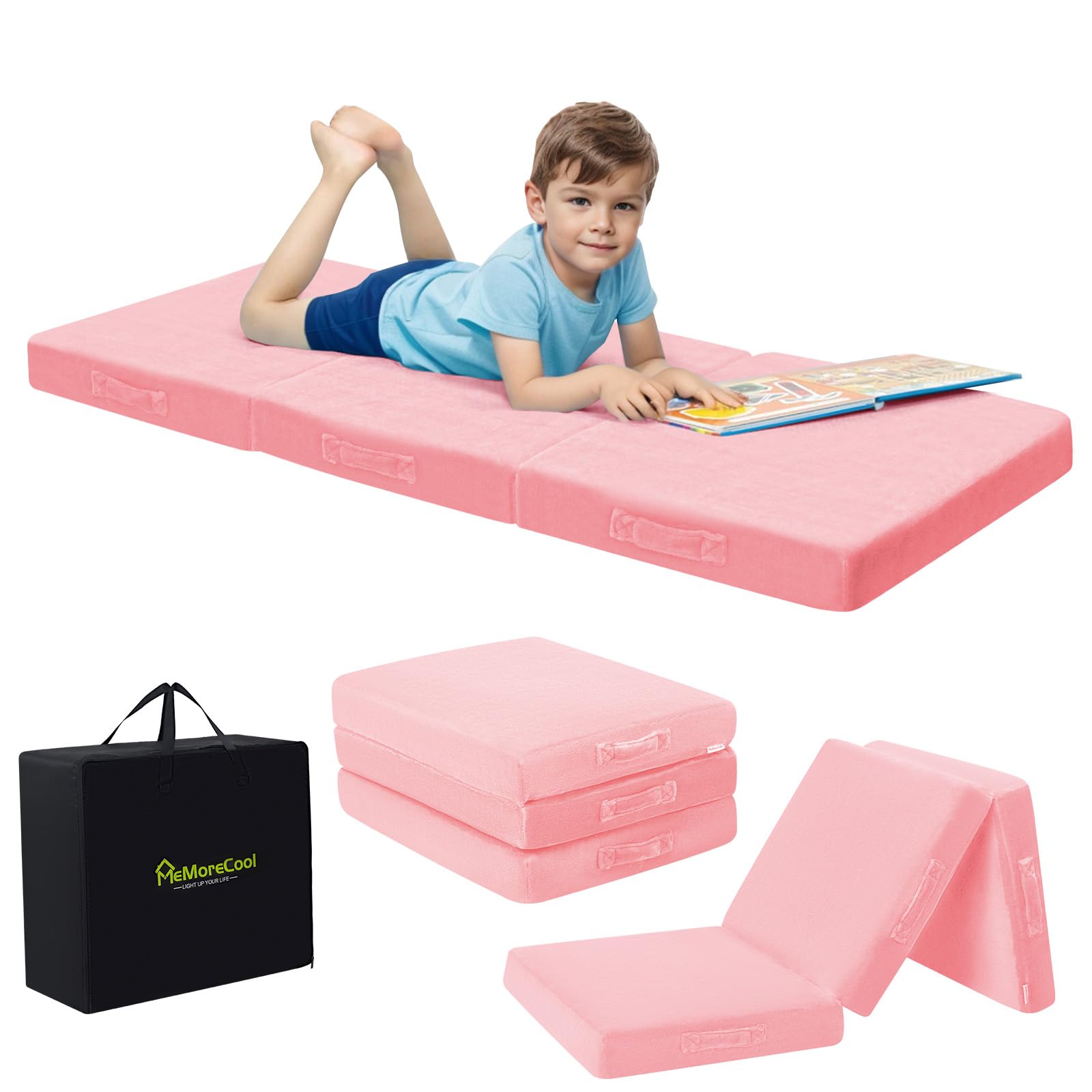 Photo 1 of MeMoreCool Foldable Floor Mattress Kids Trifold Mat, Kids Folding Mattress Portable Futon, 57x22 Inch Pink