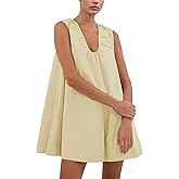 GTLIAE Women's Mini Babydoll Tank Dress Bubble Sleeveless Dresses Scoop Neck Ruched Short Summer Sundress with Pockets