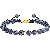 COAI Beaded Bracelet for Men, 8MM Faceted Natural Crystal Gemstone Bracelet for Men, Tiger Eye/Sodalite/Red Jasper/Golden Obsidian/Labradorite