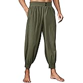 Gafeng Mens Pirate Pants Medieval Renaissance Viking Knicker Colonial Elastic Waist Halloween Cotton Costume Pants