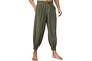 Gafeng Mens Pirate Pants Medieval Renaissance Viking Knicker Colonial Elastic Waist Halloween Cotton Costume Pants
