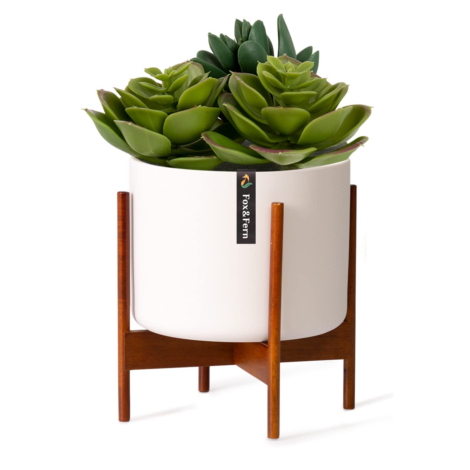 Fox & Fern Single Wooden Plant Stand with Indoor Plant Pot, Indoor Stands & Pots for Homes/Offices, Sturdy Eco Stand, Easy To Assemble