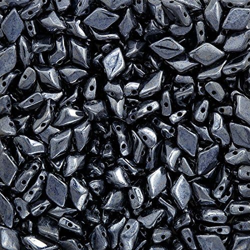 GemDuo Czech Glass 2 Hole Beads 8x5mm Jet Hematite 8.5g