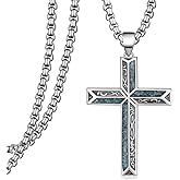 Hantuorui Turquoise Cross Necklace for Men 925 Sterling Silver Western Cross Pendant Religious Protection Jewelry Gifts for Men Women