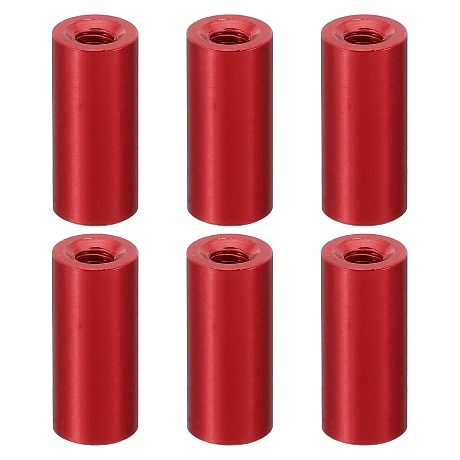 PATIKIL 12pcs M3 Metal Threaded Standoff Spacer Nuts, Round Aluminum Spacers Female Coupling Screws, 1/8" ID x 1/4" OD, Red 3x6x15mm — image 1