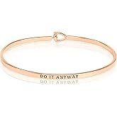 SM Inspirational Positive Message Engraved Thin Cuff Bangle Bracelets for Women (DO IT ANYWAY - Rose gold)