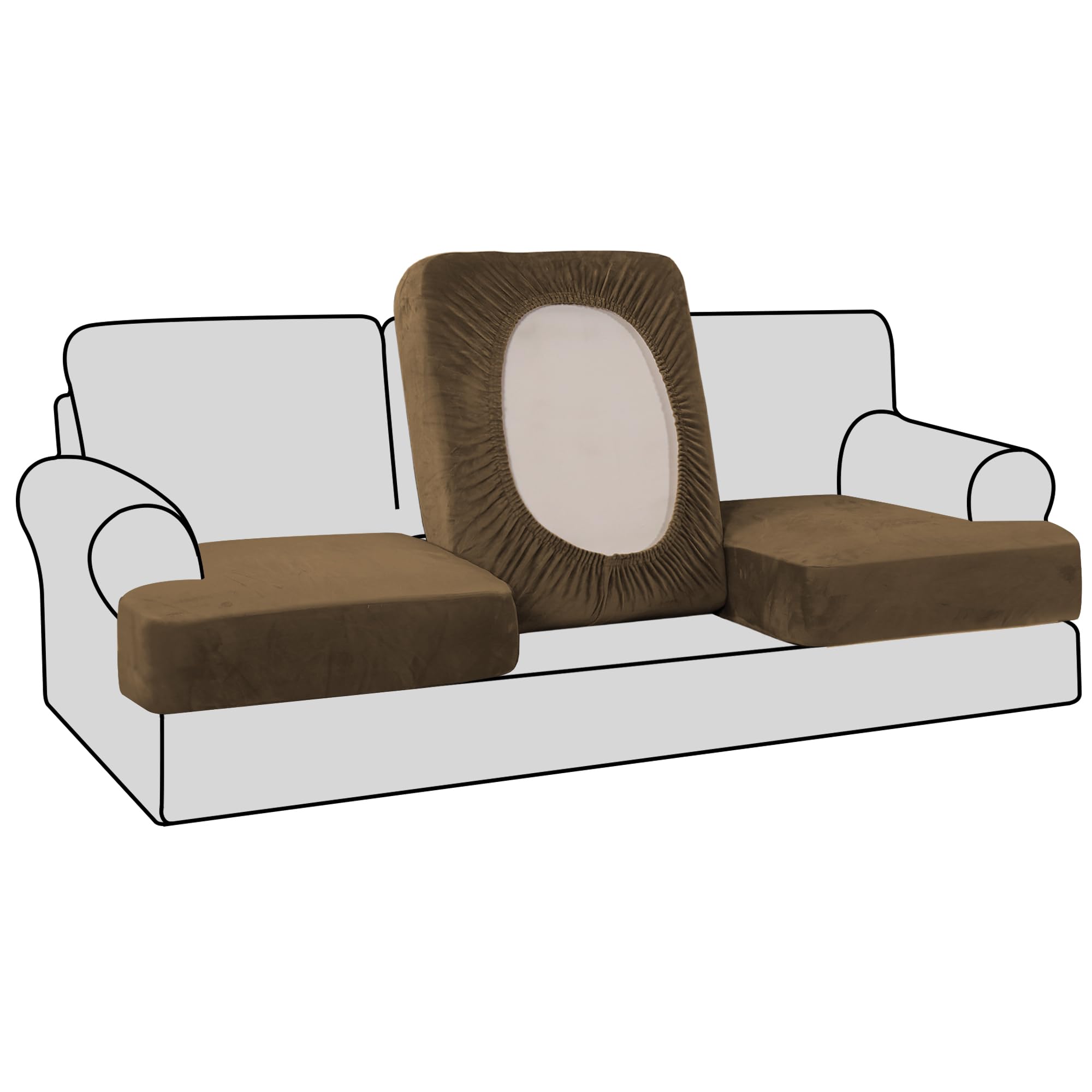 Photo 1 of H.VERSAILTEX Stretch Velvet 3 Piece T Cushion Sofa Slipcovers for Living Room Individually Sofa Covers for 3 Seat Cushion Covers Stay with Elastic Bands (Sofa, Bronze Brown)
