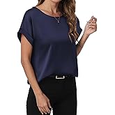 ANRABESS Women's Summer Dressy Casual Short Sleeve Shirts Crewneck Satin 2026 Business Office Work Blouse Tops