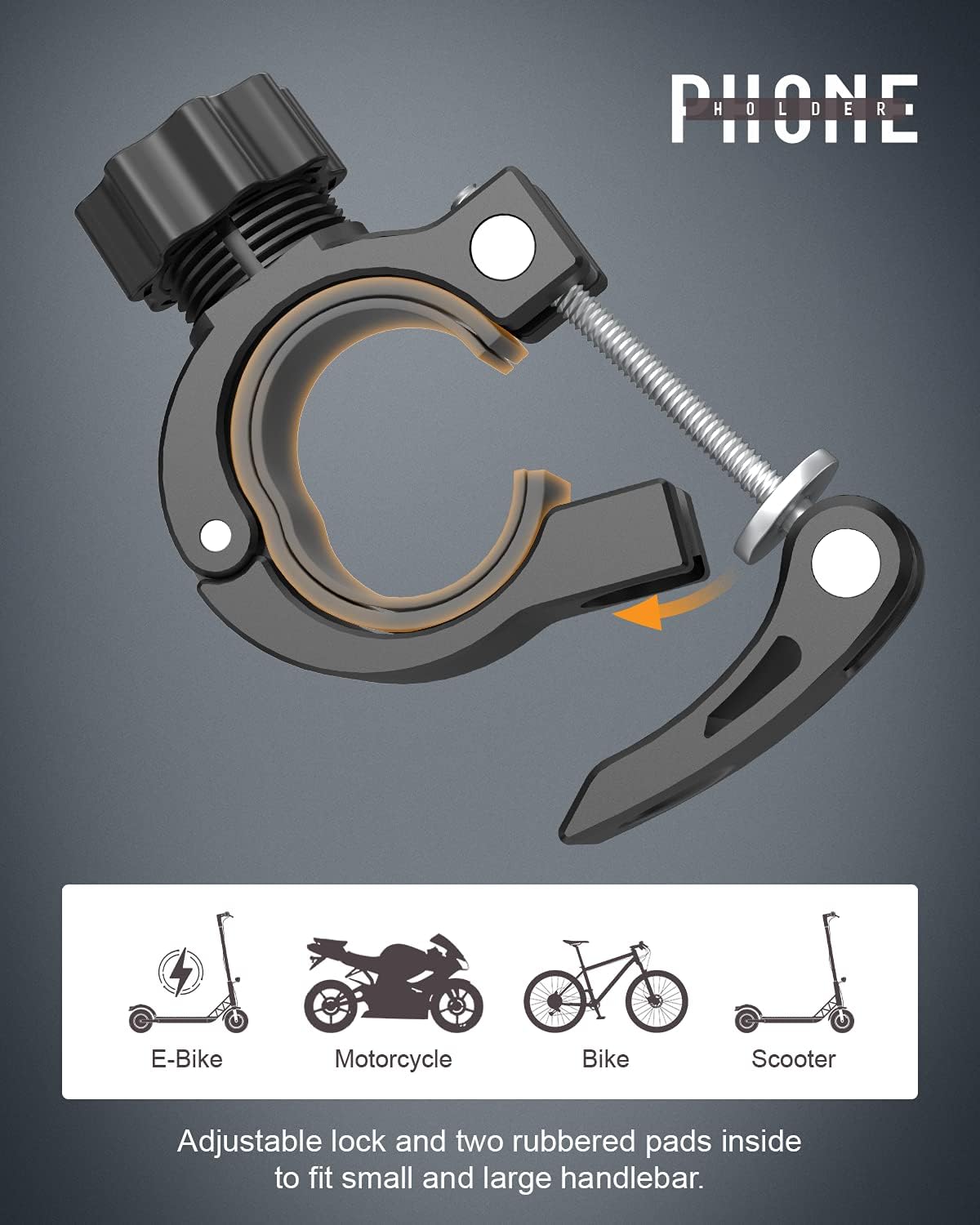 Beemoon Universal Phone Mount for Motorcycle, Scooter, Peloton Bike Phone Holder Compatible with iPhone 12 11Pro XR SE, All 4.7-6.8" Devices, Orange