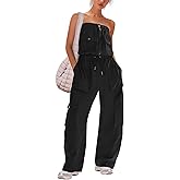 LAMISSCHE Womens Strapless Jumpsuits Cargo Pants Jumpsuits Off The Shoulder Tube Rompers One Piece Outfits With Pockets