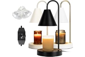Aimoptg Candle Warmer Lamp,Electric Candle Warmer with Dimmable Light,Scented Wax Melter,No Smoke,Compatible with Various Jar,with 2 Light Bulbs,Home Decor-Black