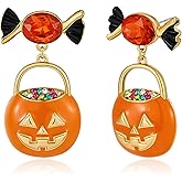 QLYOVWE Halloween Pumpkin Earrings for Women Colorful Crystal Candy Dangle Earrings Thanksgiving Pumpkin Ghost Earring Holiday Festive Jewelry Gifts
